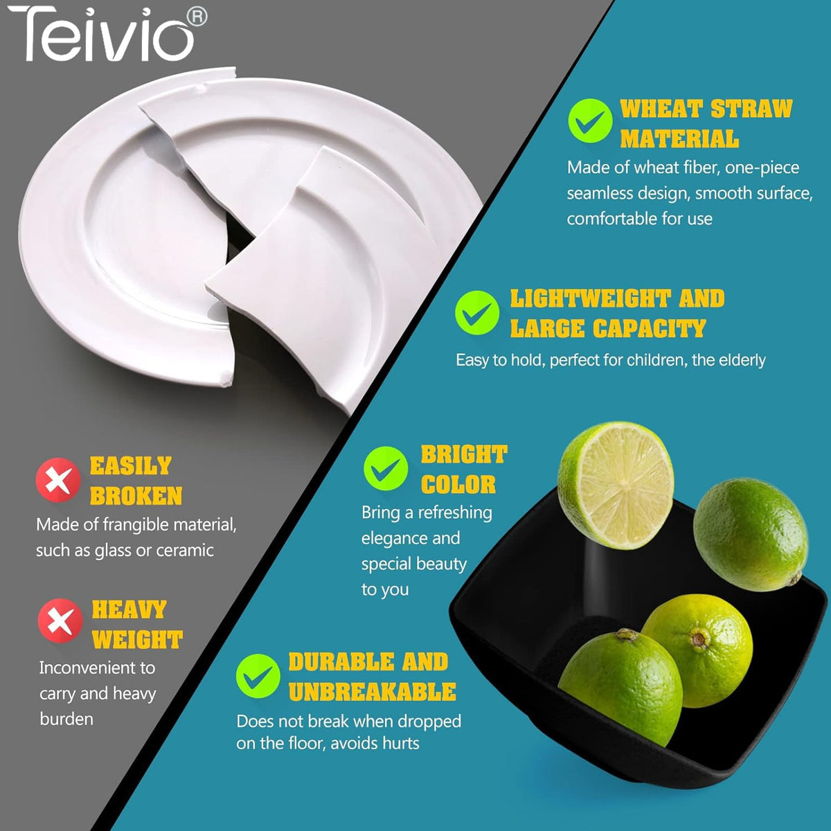 Teivio square snack bowl 6in ideal for snacks during picnics and outings.