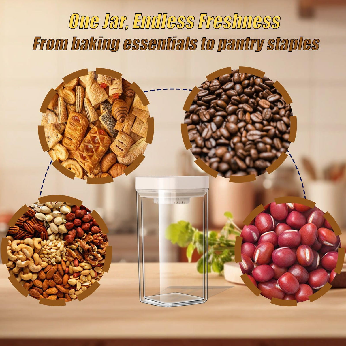 TekCuby clear BPA-free jar suitable for dry goods like flour and tea
