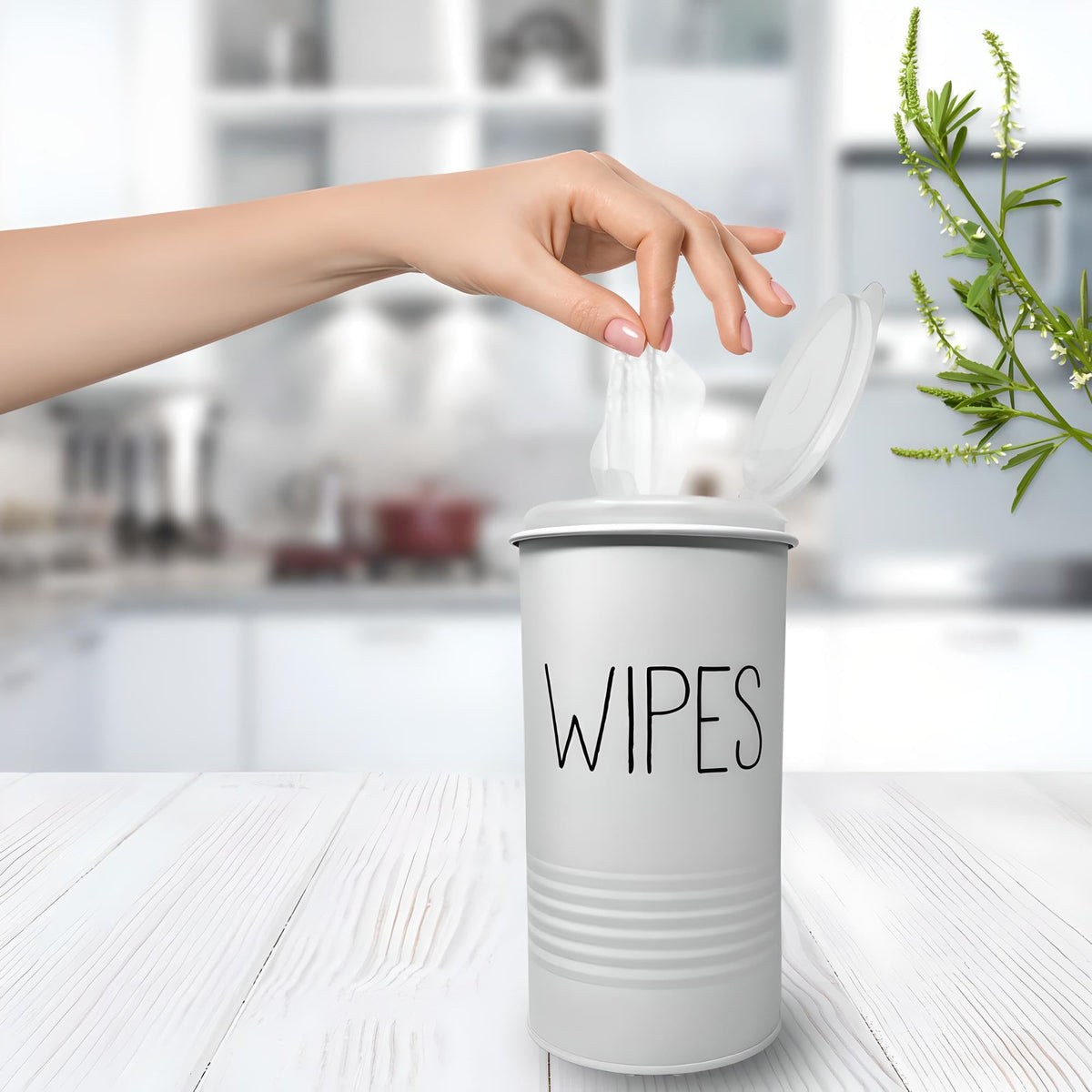 TEKHEUTEN steel with matte white finish offers durable, stylish wipe storage.