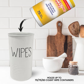 TEKHEUTEN vintage countertop decor elevates the room while keeping wipes handy.