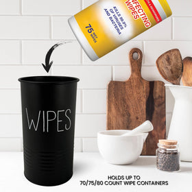 TEKHEUTEN wipe holder on countertop supports quick cleanup throughout rooms.