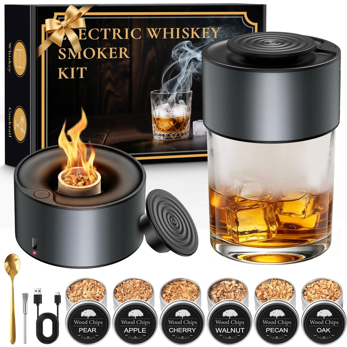 TELAVIT Electric Whiskey Smoker Kit in compact design for tabletop use.