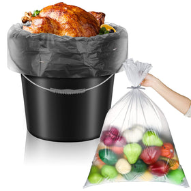 Teling 50-pack 5-gallon bucket liner bags in clear view, designed for mess-free storage.