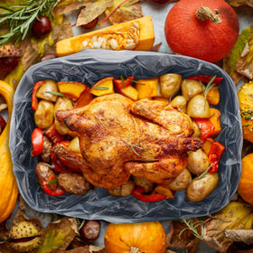 Teling turkey brine bucket liner showing a 20 x 28 inch size for even marination.