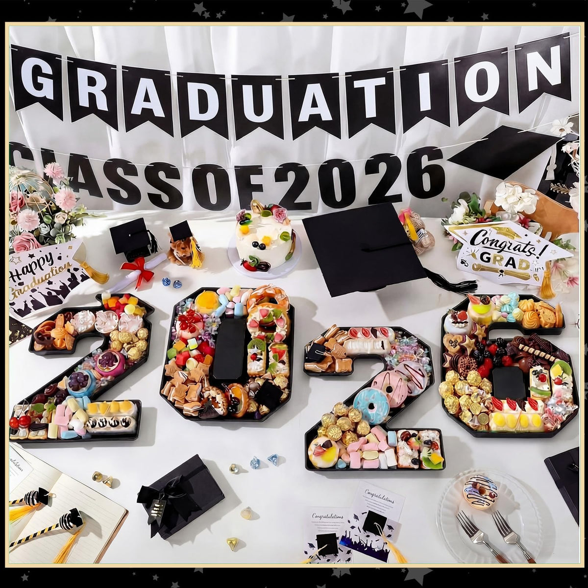 Tellingyou grad 2026 charcuterie box black serves as stylish centerpiece or gift