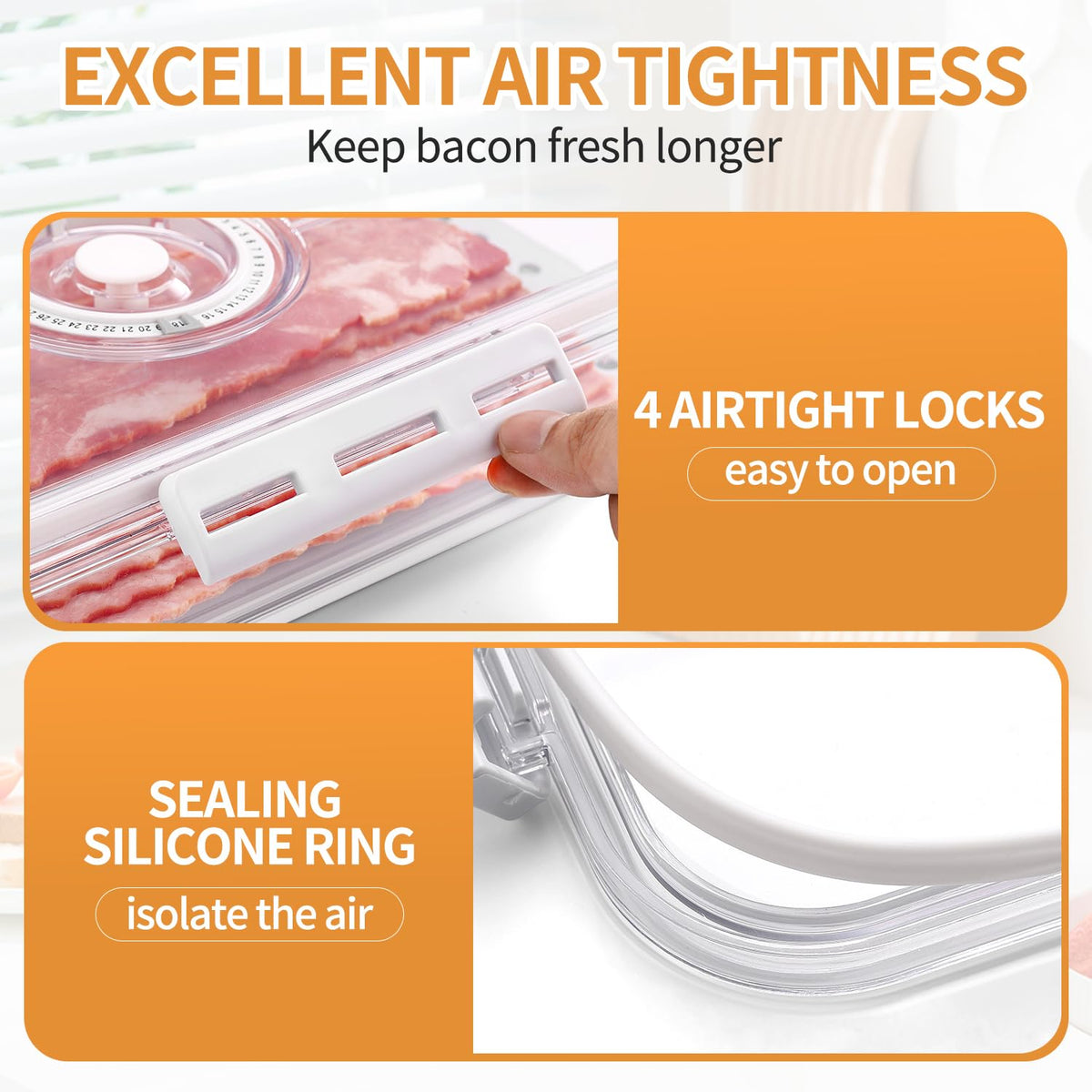 Tellshun bacon container transparent body visible contents at a glance