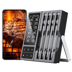TEMMIO wireless thermometer with four probes for precise grilling.