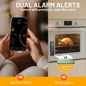 TEMMIO app control displaying temperature alerts on a smartphone for convenient monitoring.