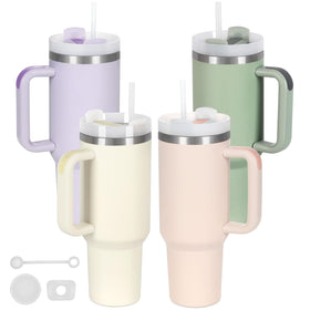 Temolulu 40oz tumbler in cream with handle for on-the-go hydration.