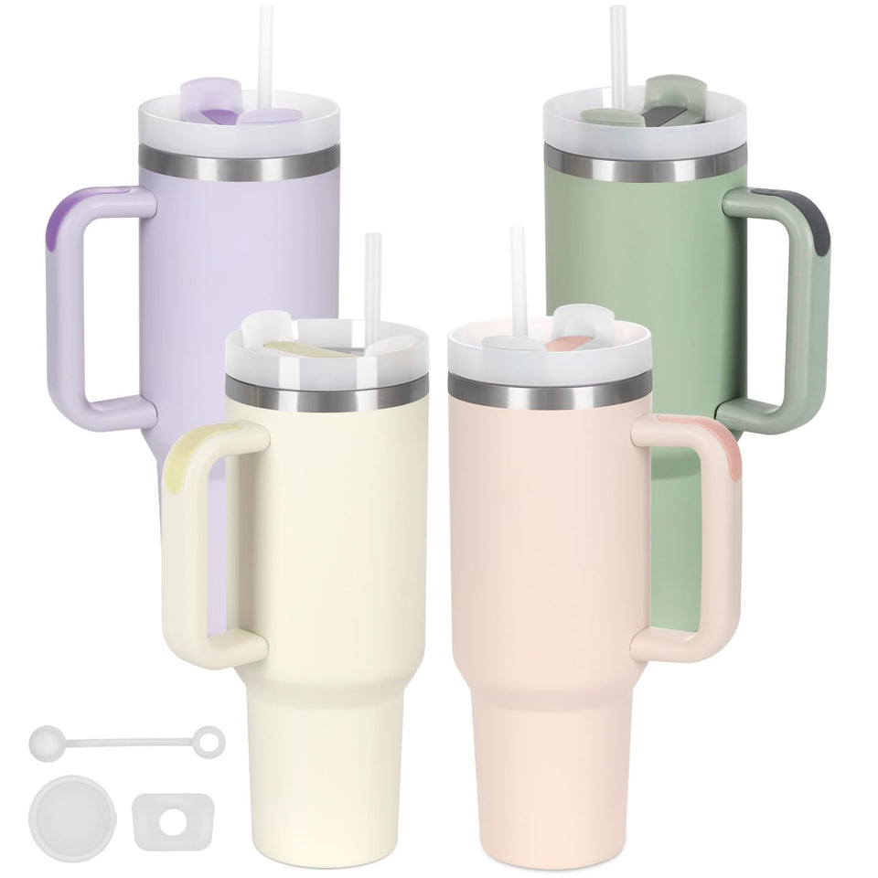 Temolulu 40oz tumbler in cream with handle for on-the-go hydration.