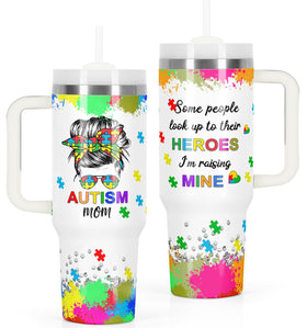 Temolulu 40 oz tumbler with handle in use, ideal for autism moms on the go.