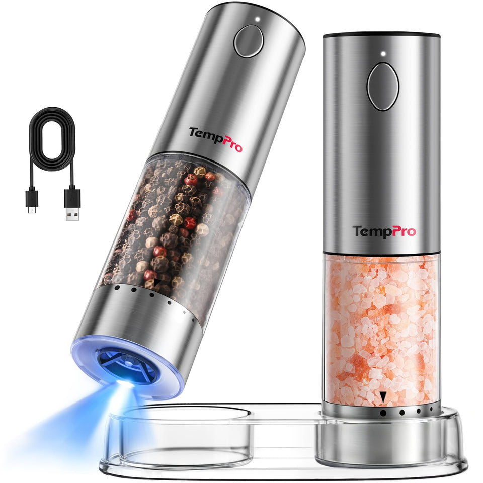 TempPro 100ml electric grinder set with 360° clear body for quick checks.