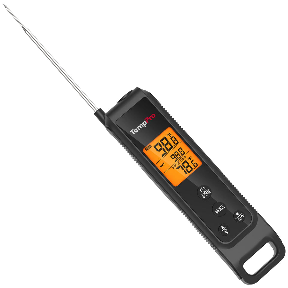 TempPro 2-in-1 infrared and probe thermometer for precise cooking control.