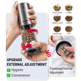 TempPro 360° transparent chamber shows pepper flow during seasoning.
