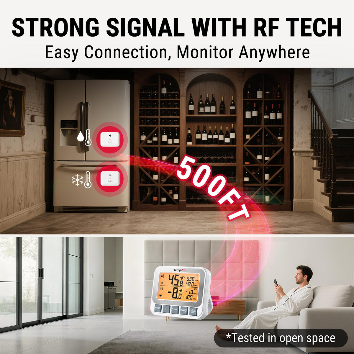 TempPro backlit LCD display enables nighttime temperature monitoring.