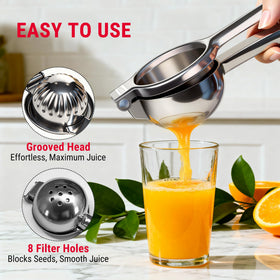 TempPro lemon squeezer in action pressing citrus for fresh juice.
