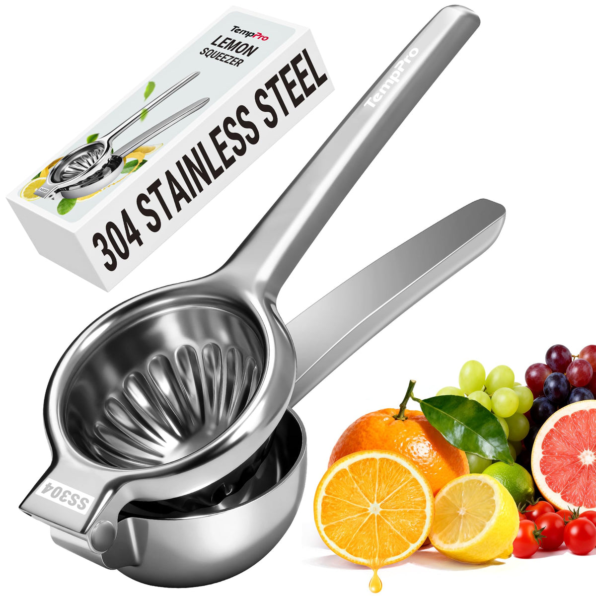 TempPro Lemon Lime Squeezer top view for quick citrus preparation.