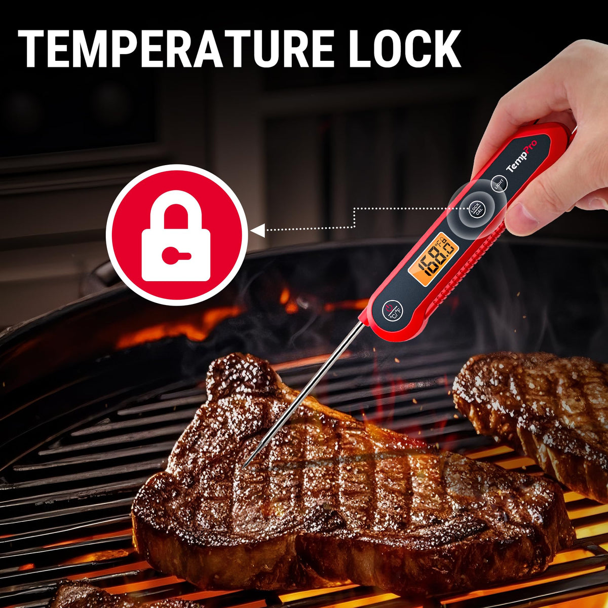 TempPro NSF FCC CE-certified thermometer meets professional standards.