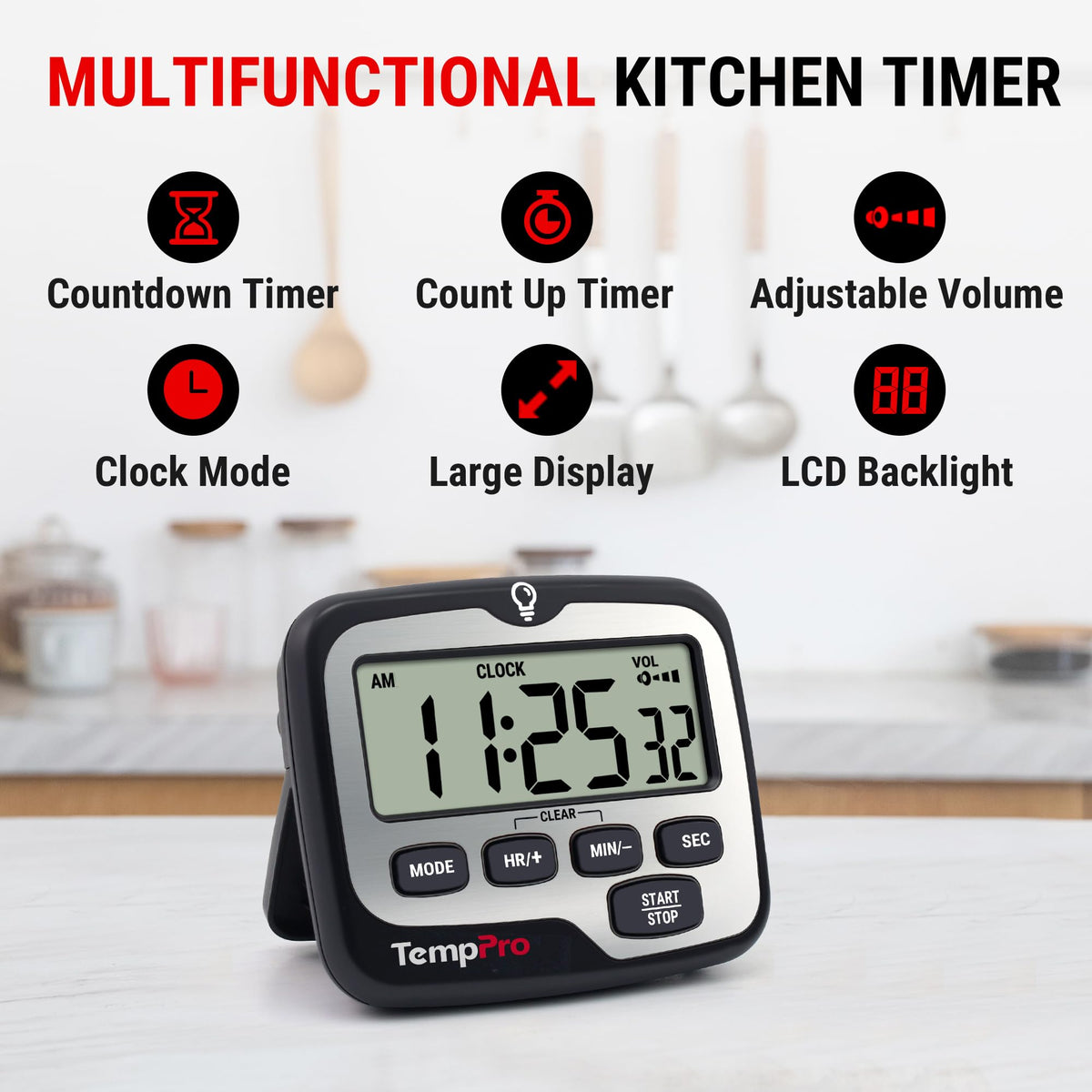 TempPro TM01 with touch backlight and large digits for easy reading in dim lighting.