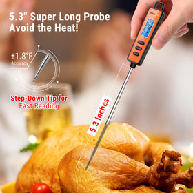 TempPro TP01A 5.3-inch probe reaches deep to avoid burnt hands.