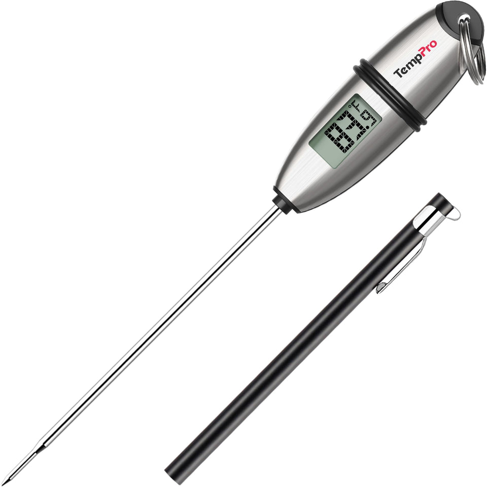 TempPro TP02S long probe in use for precise meat and bread temperature
