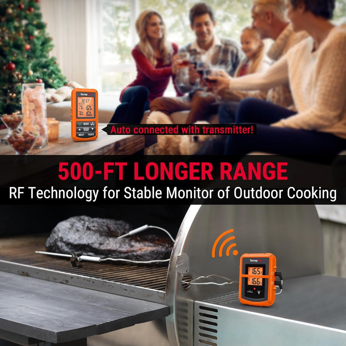 Wireless receiver display of temperatures with TempPro TP20
