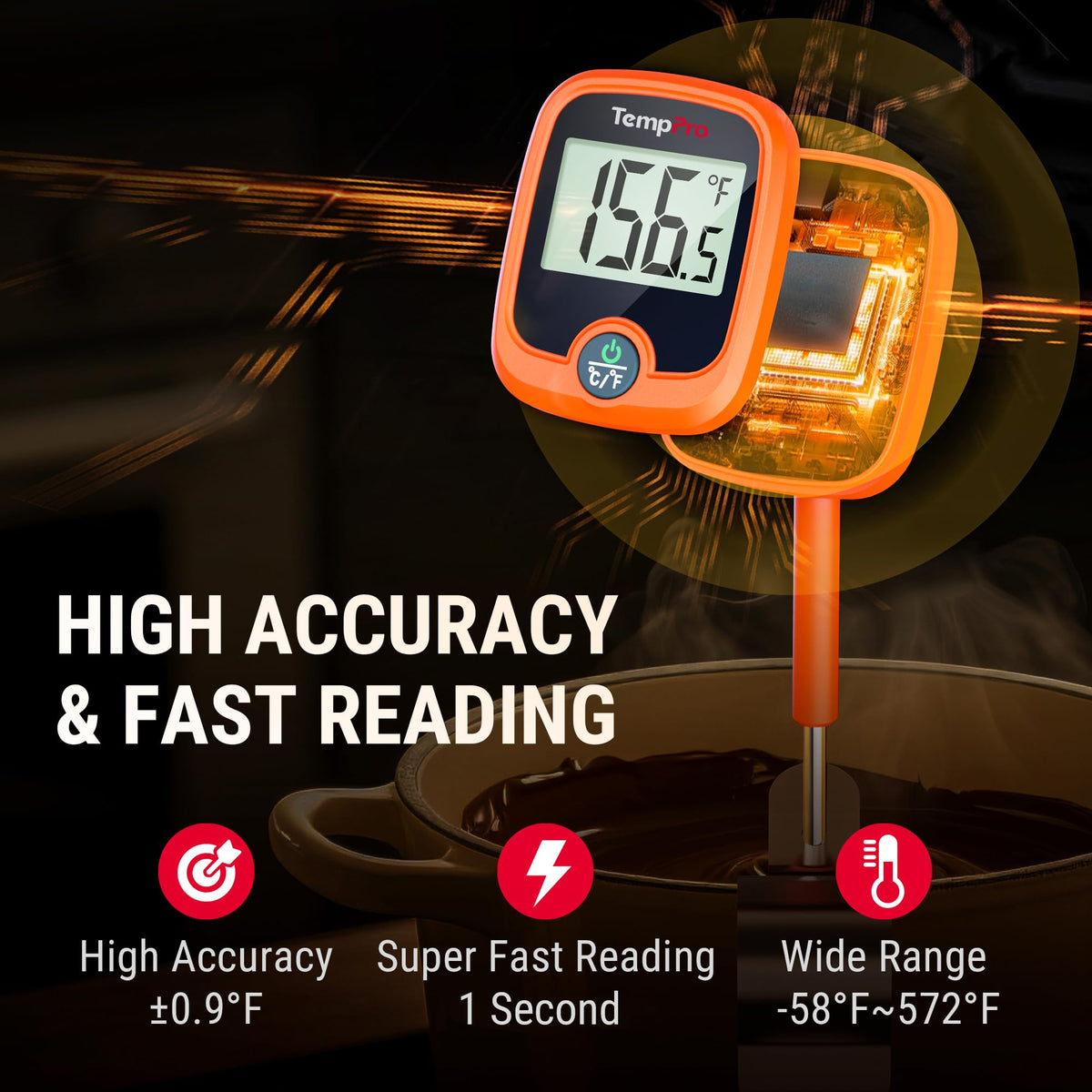 TempPro TP509 10-inch probe with pot clip keeps hands free