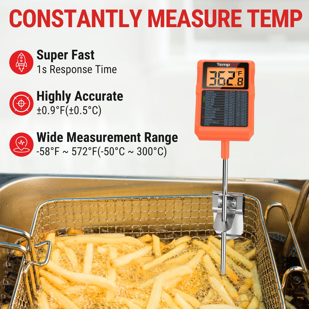 TempPro TP510 10 inch probe close-up for accurate temperature checks