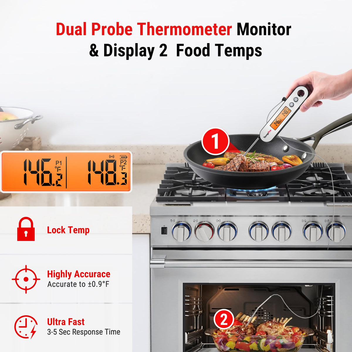 TempPro TP610 IPX5 waterproof unit safe to rinse after grilling and cleaning.