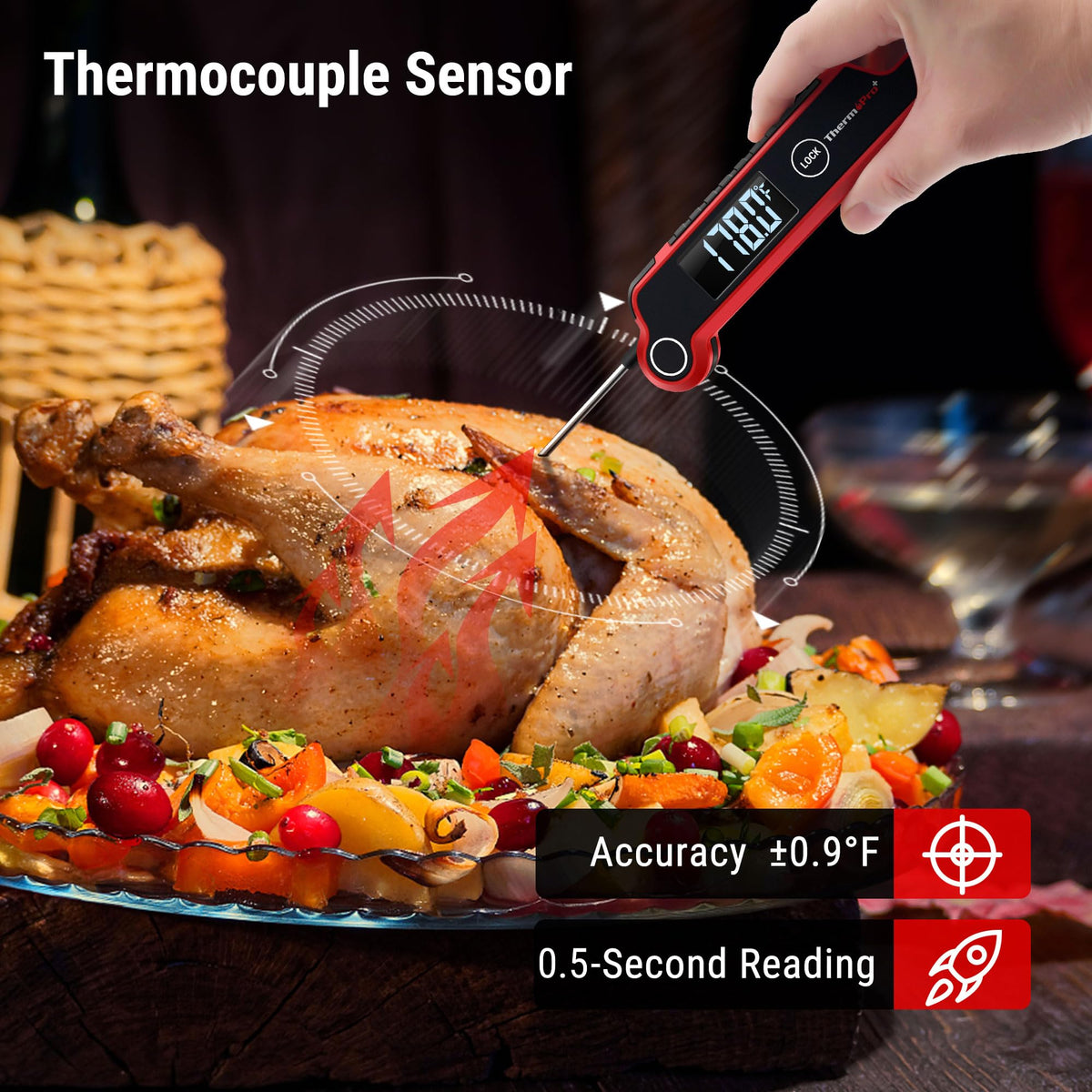 TempPro TP620 motion-sensing wake mode conserves battery