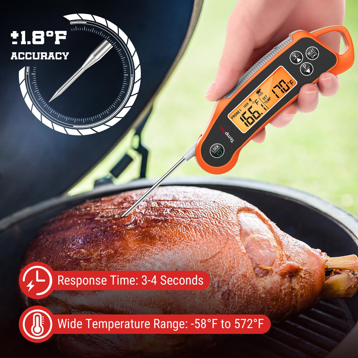 TempPro TP710 wired probe provides continuous temperature tracking.