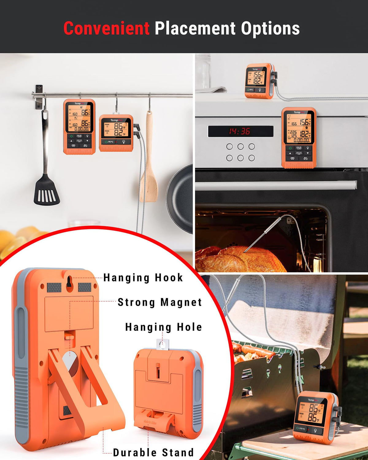 TempPro TP826 anti-slip grip aids safe handling.