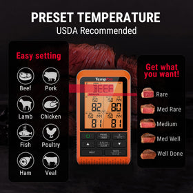 TempPro TP829 NSF-certified logo confirms food safety standards.