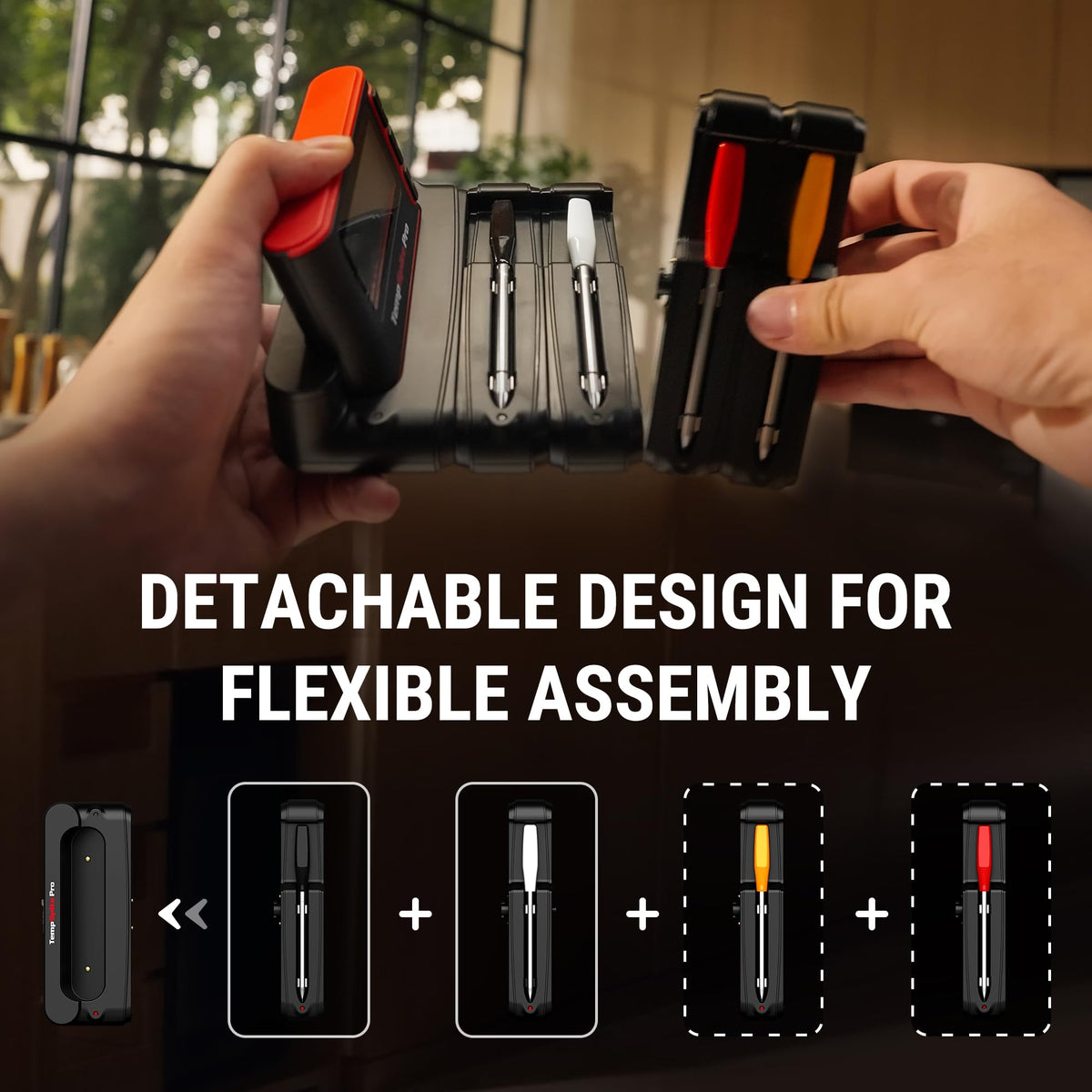 TempSpike Pro ambient and food sensors deliver precise readings for multi-item cooks.
