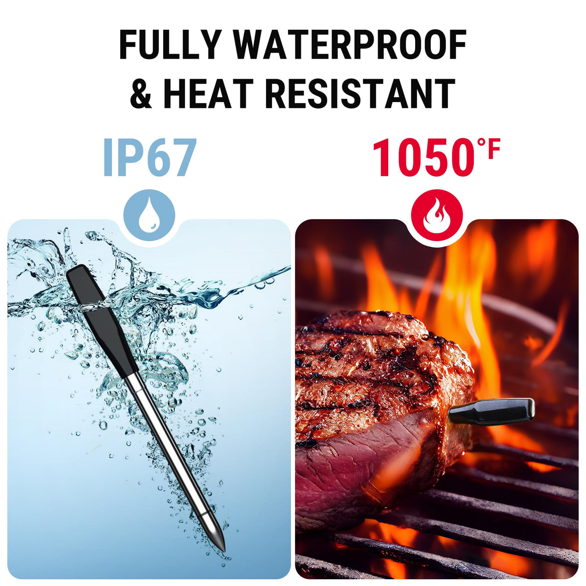 TempSpike Pro IP67 waterproof design allows easy cleanup after grilling.