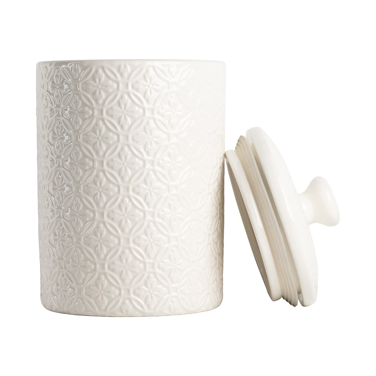 10 Strawberry Street large embossed canister demonstrates durable ceramic finish and capacity.