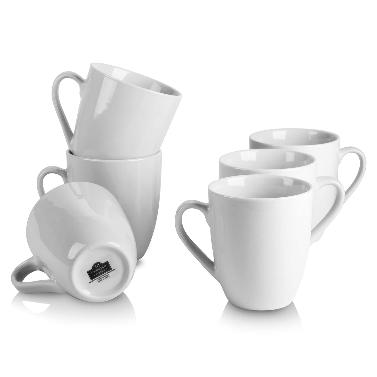 10 Strawberry Street Simply White mug set of 6, front view, ideal for daily coffee rituals.