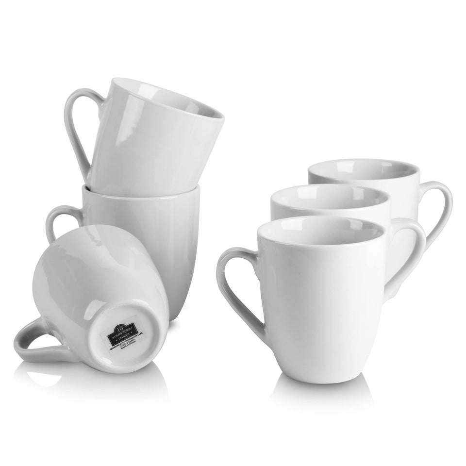 10 Strawberry Street Simply White mug set of 6, front view, ideal for daily coffee rituals.