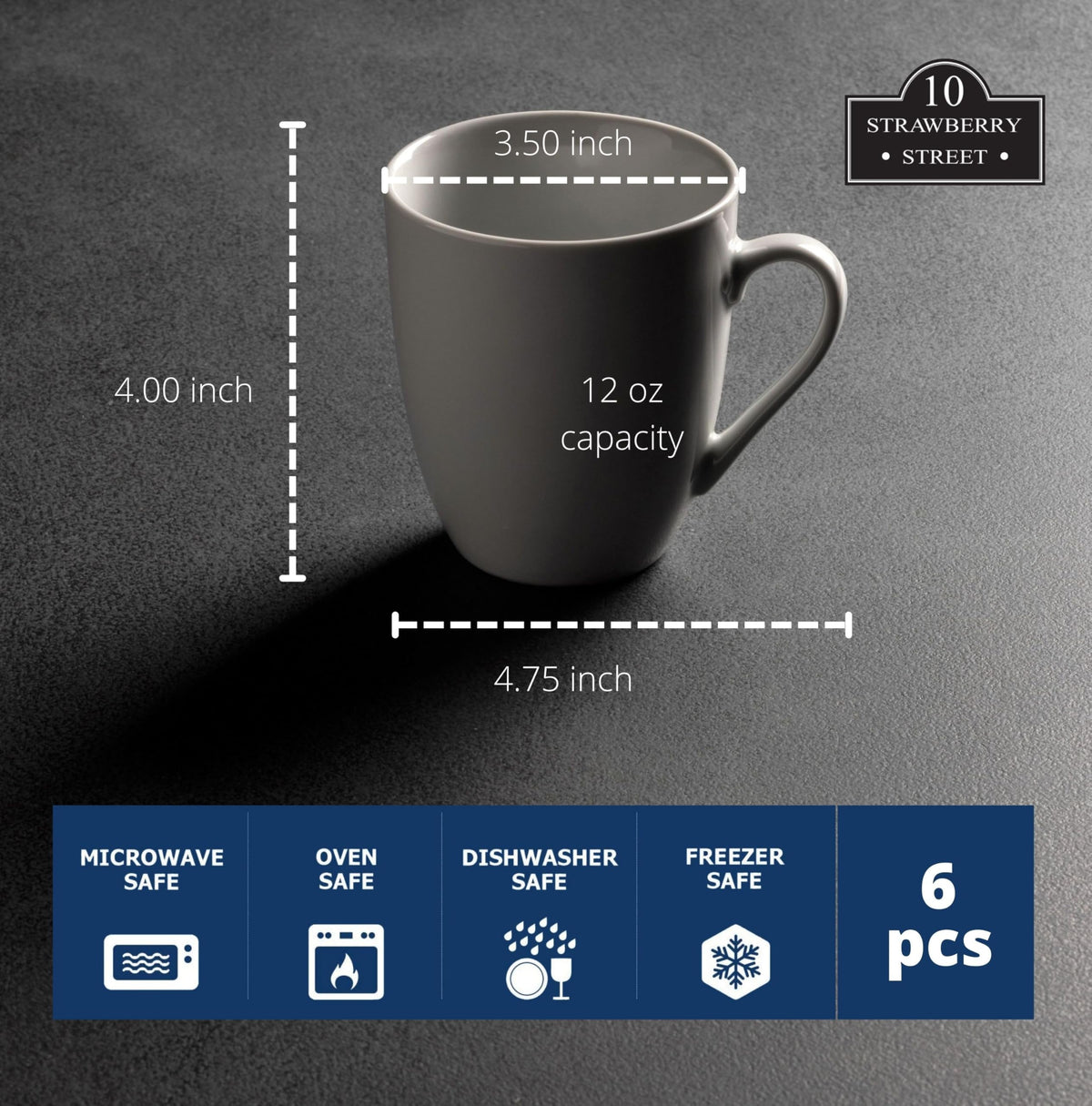 10 Strawberry Street Simply White mug on table, versatile for casual and formal settings.