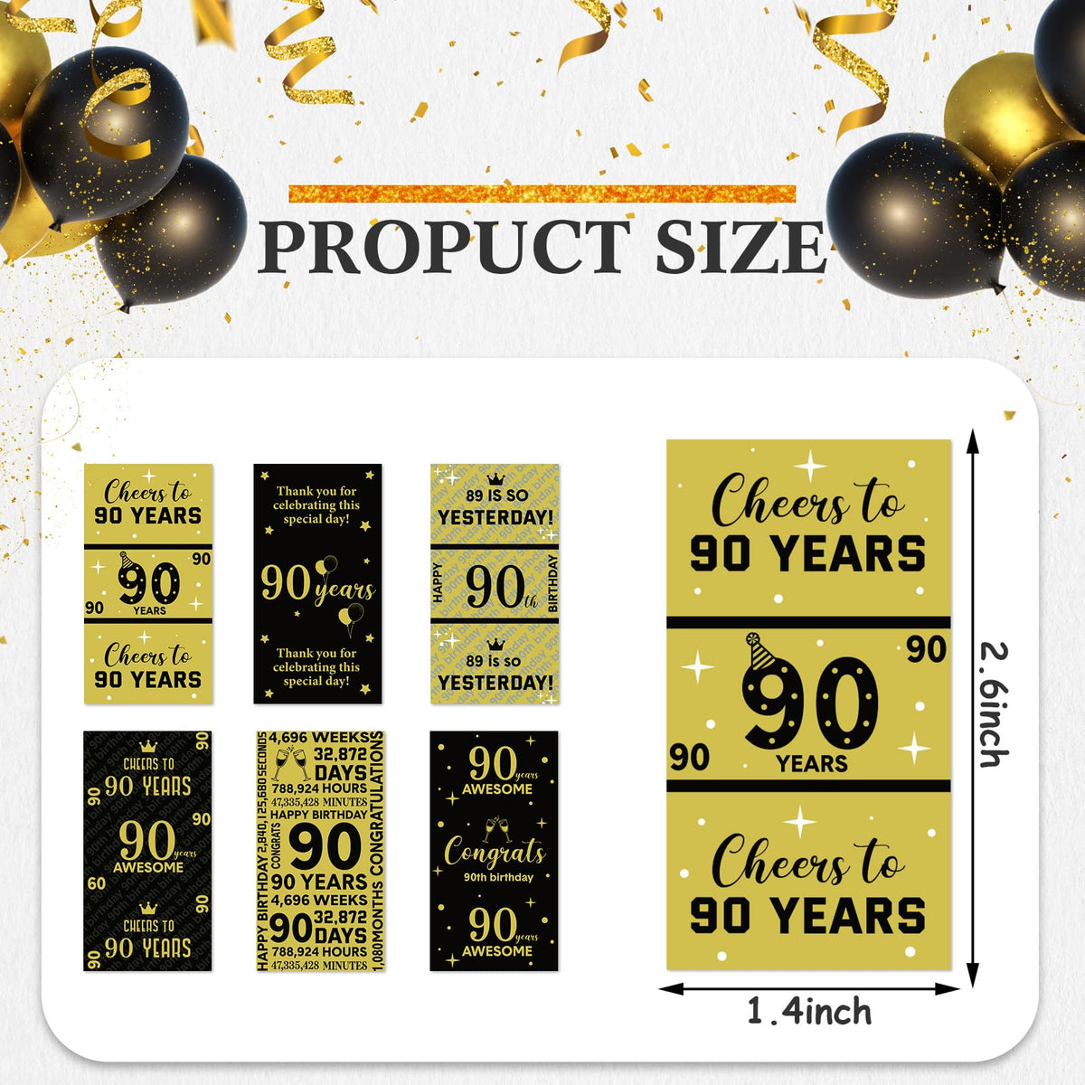 Tenare 90th birthday stickers showing peel-and-stick action for easy assembly.