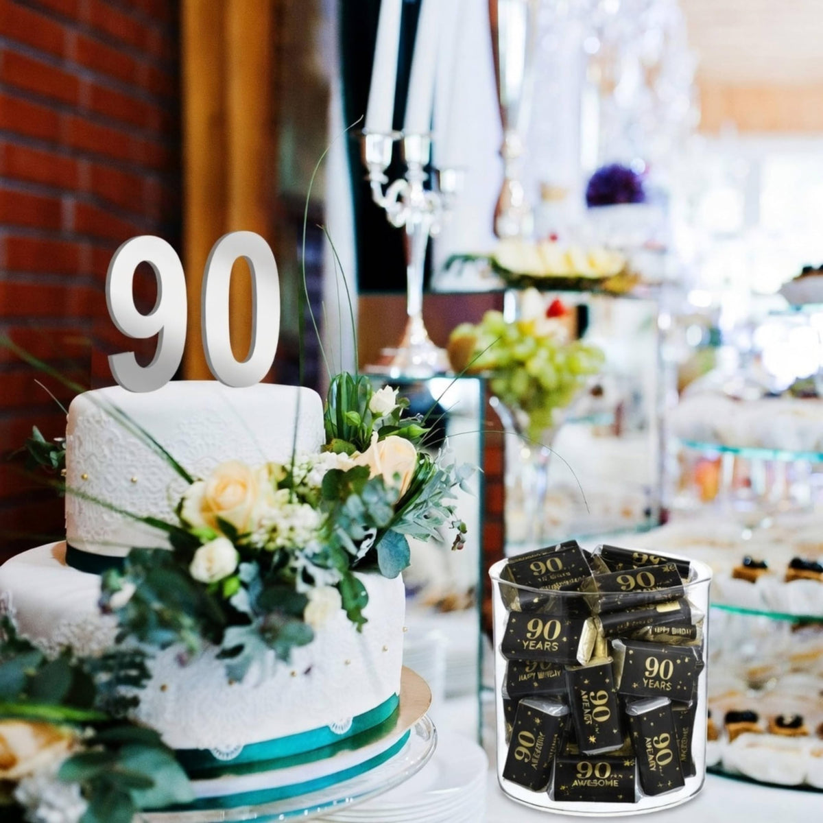 Tenare wrappers wrapped around glass jars for elegant table decor.