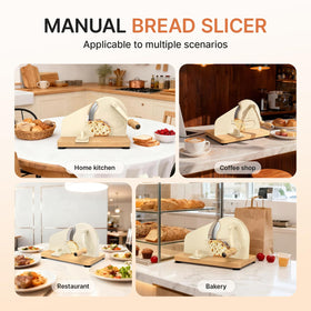 TENGIZUOHZ bread slicer helps achieve uniform slices for bagels and baguettes.