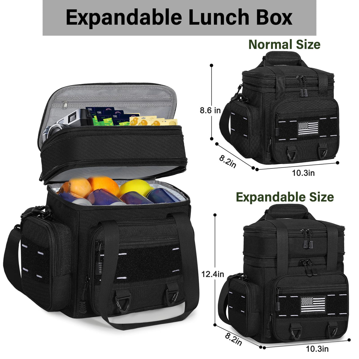 TENKIST Expandable Tactical Lunch Box highlights dual compartments with expandable top.