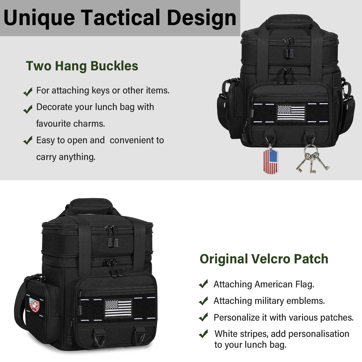 TENKIST Expandable Tactical Lunch Box with hang buckles keeps keys within easy reach.