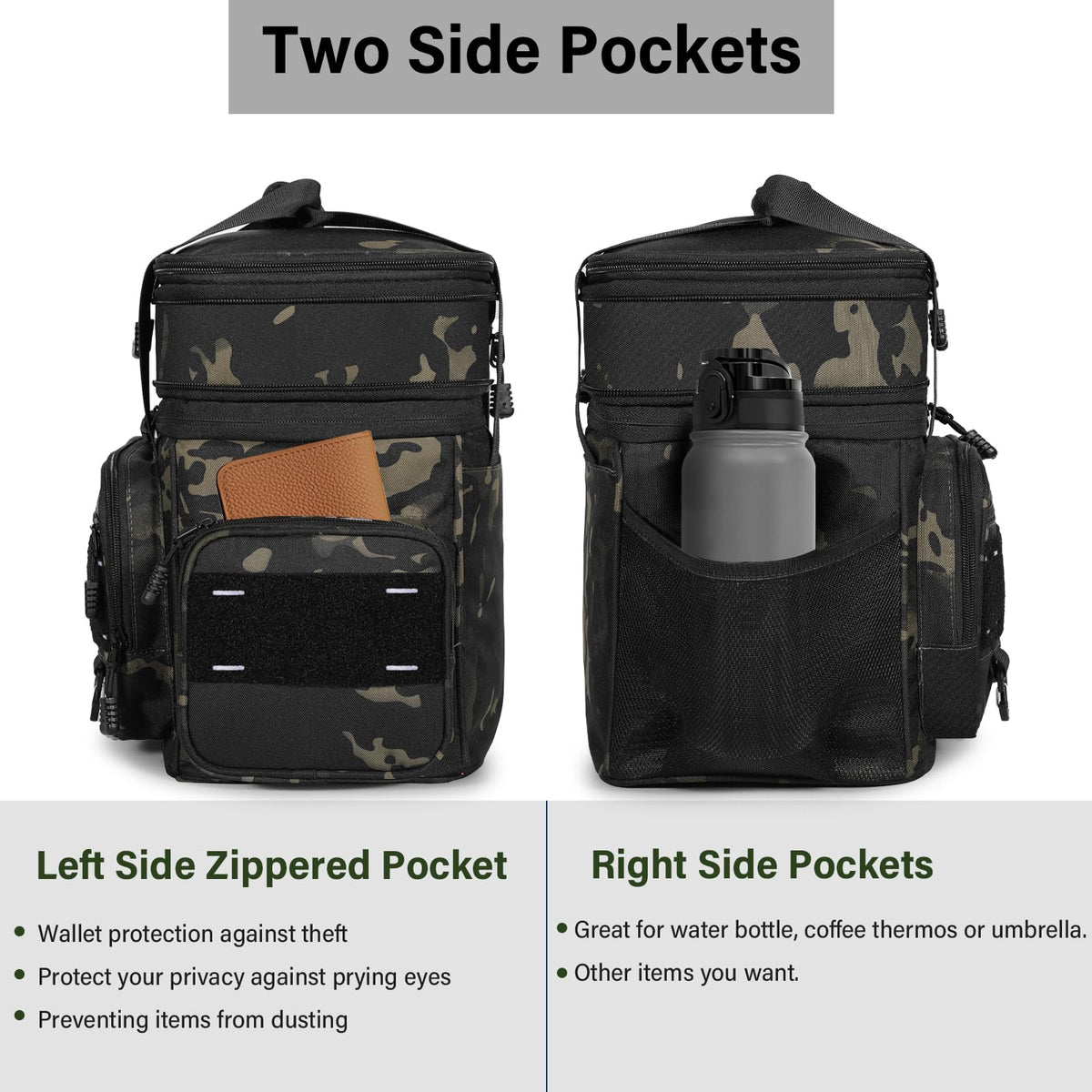 TENKIST lunch box side pocket detail for easy access to water bottle and essentials.