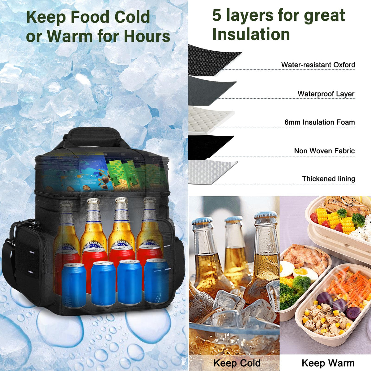 TENKIST Expandable Tactical Lunch Box keeps contents cool with 6mm insulation and leakproof design.