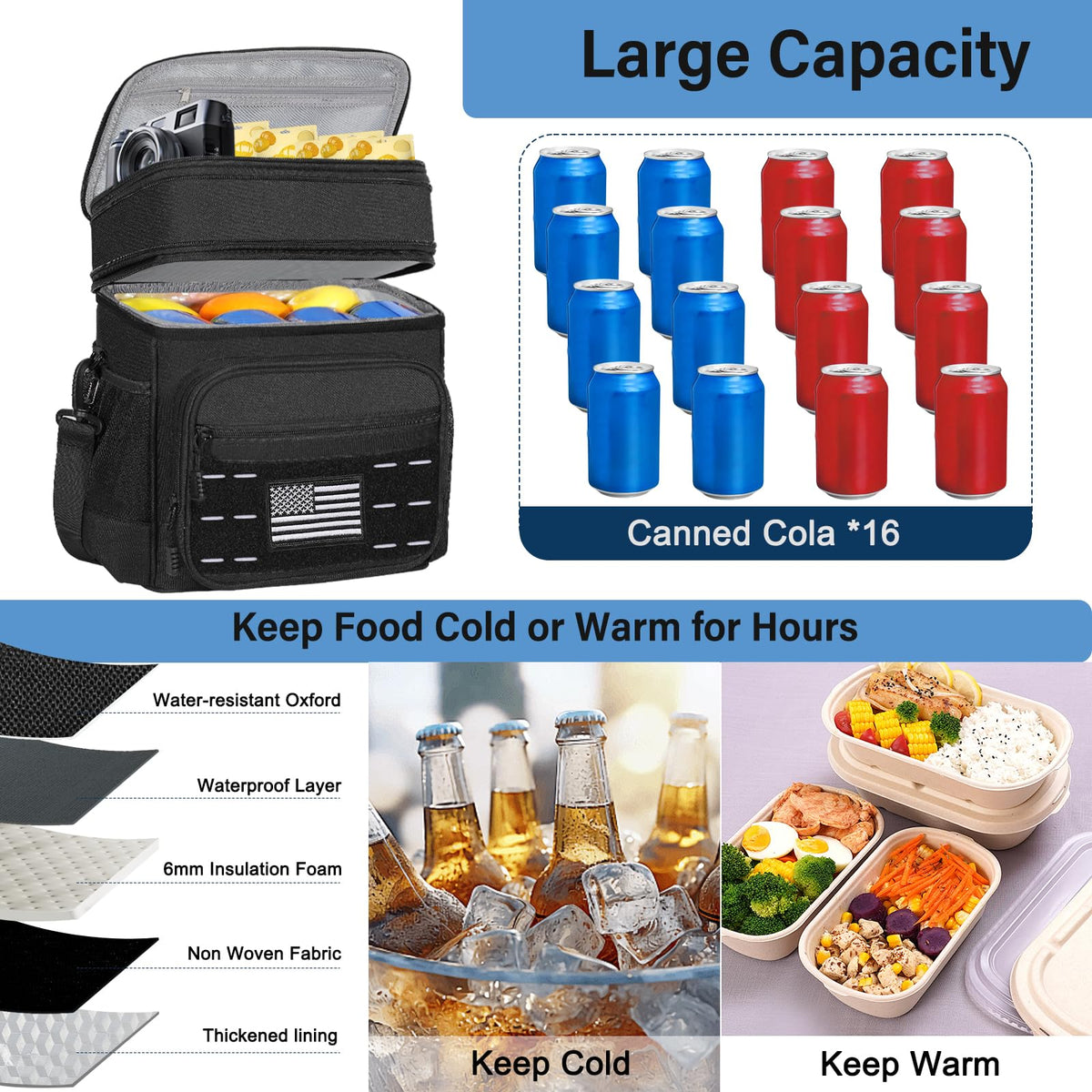 TENKIST large lunch bag with reinforced seams for heavy daily use.