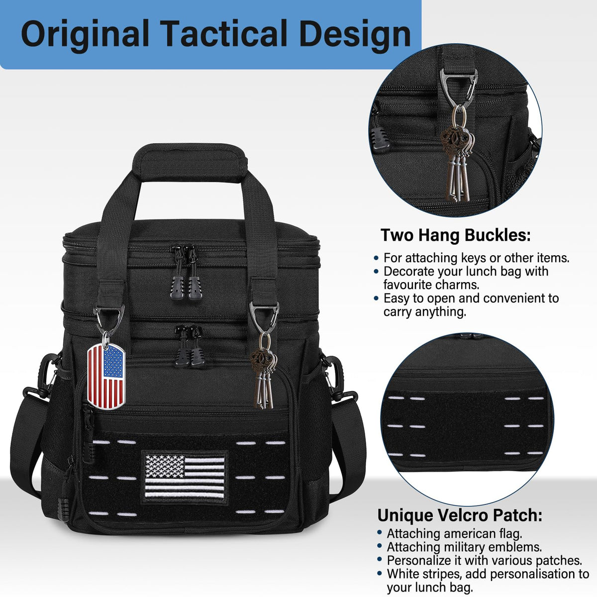 TENKIST lunch box cooler bag side pockets for bottles and essentials.