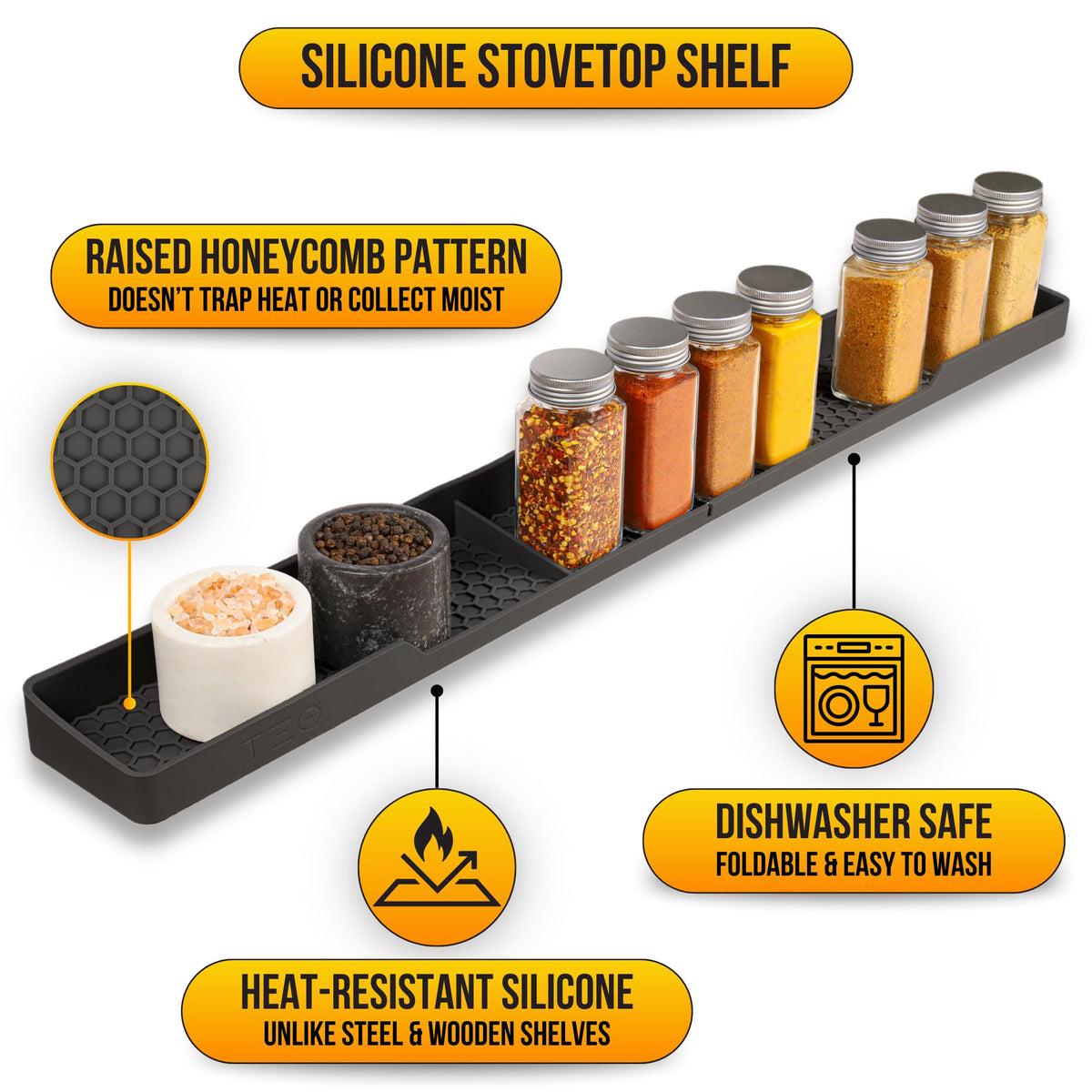 TEO silicone rack resists heat up to 500°F for daily cooking.