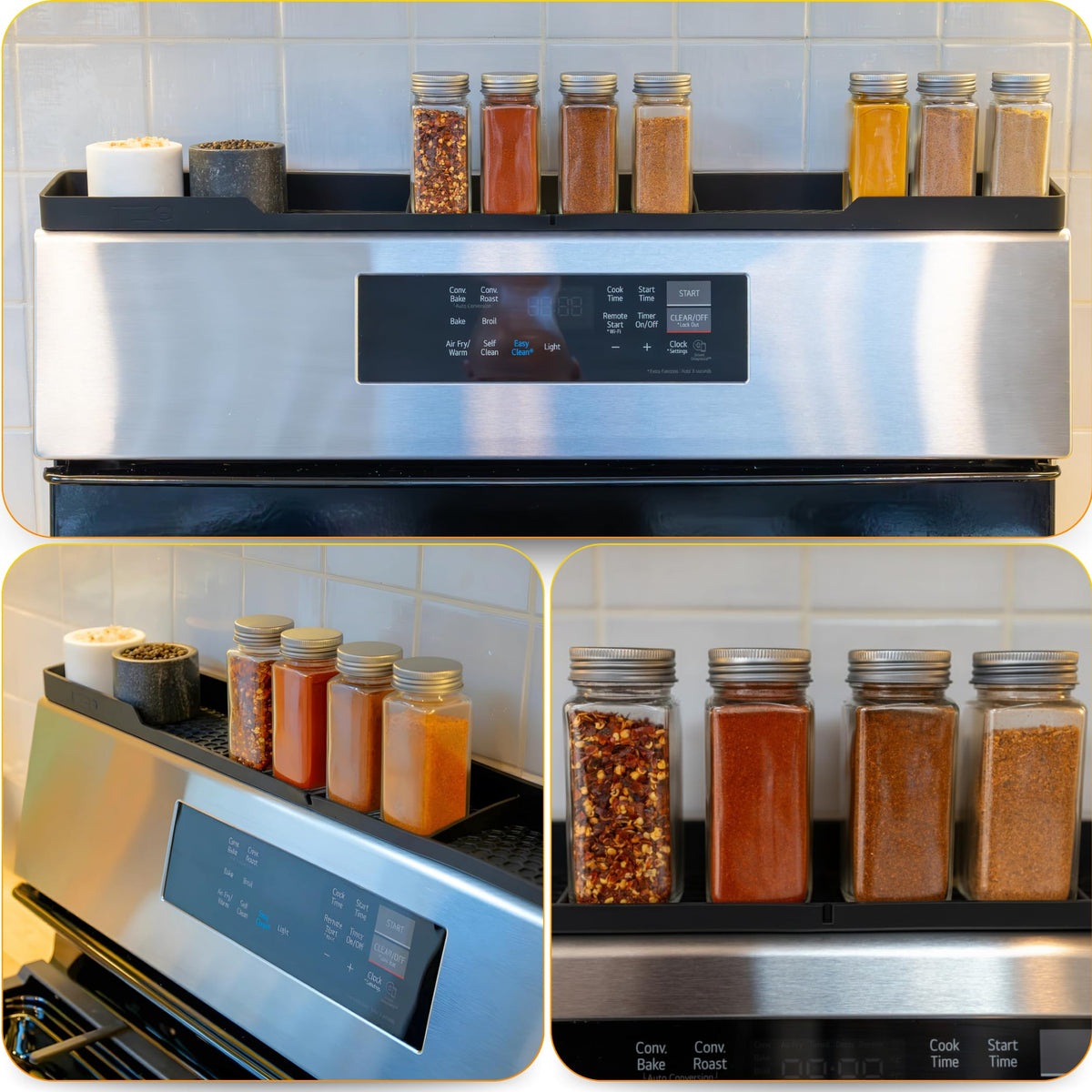 TEO 30-inch rack keeps spices and oils organized within arm's reach.
